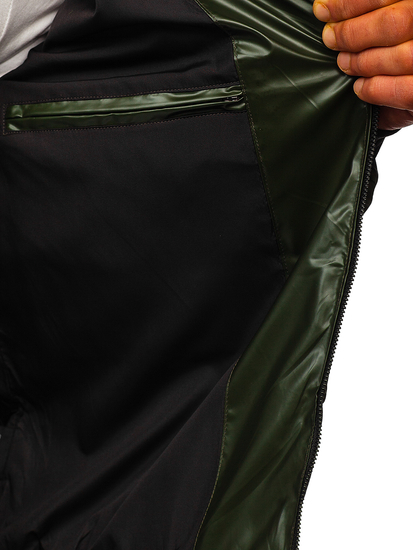 Зелено мъжко зимно яке тип бомбър с качулка Bolf 6590