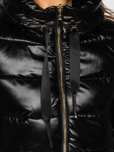 Черно двустранно зимно капитонирано дамско яке с качулка Bolf P6631