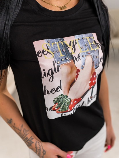 Черна дамска тениска с щампа Bolf 95T2506