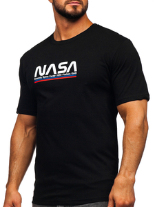 Черна памучна мъжка тениска с принт Bolf 14749