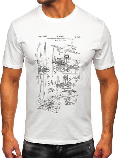 Бяла памучна мъжка тениска с щампа Bolf MPO3538