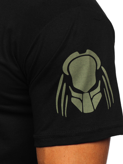 Черна памучна мъжка тениска с щампа Bolf 192379