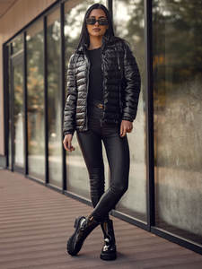 Дамско ватирано преходно яке с качулка черно Bolf 16M9106