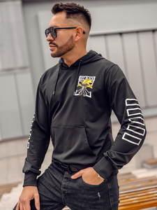 Черен мъжки суитшърт с принт и с качулка Bolf HM611A