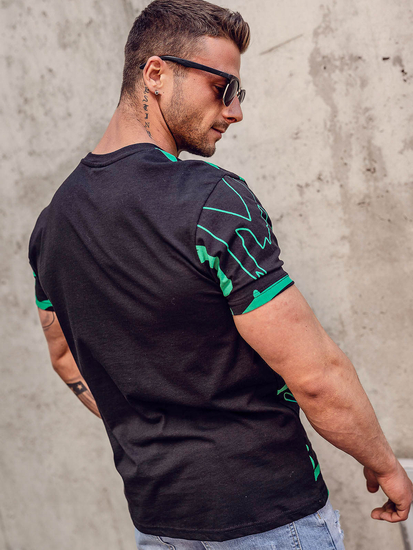 Черна памучна мъжка тениска с принт Bolf KS1972A