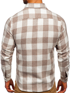 Бежева мъжка елегантна бархетна риза с дълъг ръкав Bolf 20723
