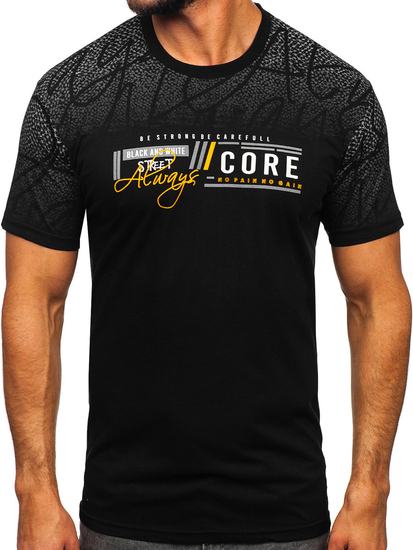 Черна памучна мъжка тениска с принт Bolf 14710