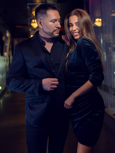 Черна плюшена дамска рокля с набор Bolf Bellisima