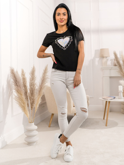 Черна дамска тениска с апликация Bolf 95T2510