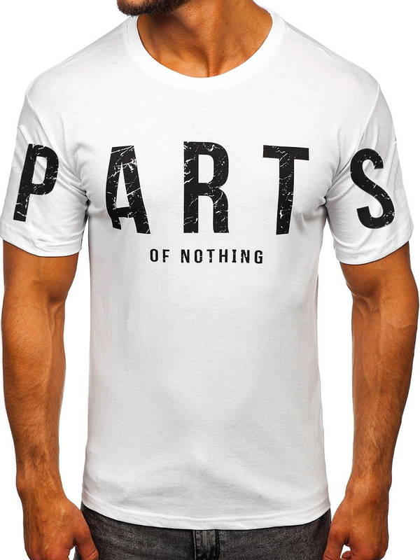 Бяла памучна мъжка тениска с принт Bolf 1180