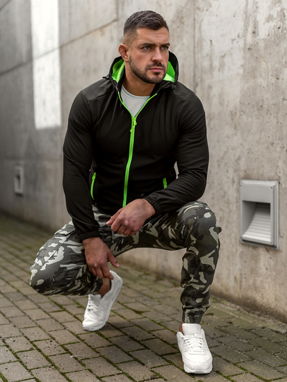 Черно-зелено мъжко преходно яке softshell Bolf HH017