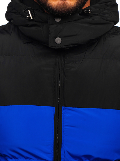 Син мъжки капитониран елек с качулка Bolf 1189