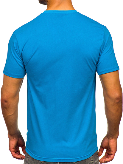 Тъмносиня памучна тениска с щампи за мъже Bolf 5052