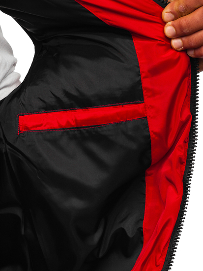 Червен дебел капитониран мъжки елек с качулка Bolf 7126