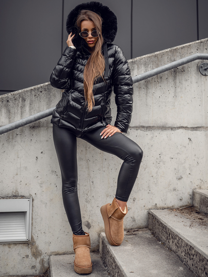 Черно капитонирано зимно яке с качулка Bolf 5M3138