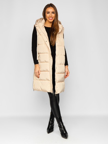 Бежово дълго дамско капитонирано яке oversize Bolf 81276