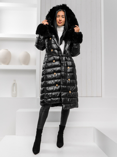 Дамско зимно дълго капитонирано палто с качулка черно Bolf 5M3160A