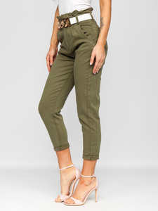 Каки дамски деним панталон с висока талия и колан Bolf LA687