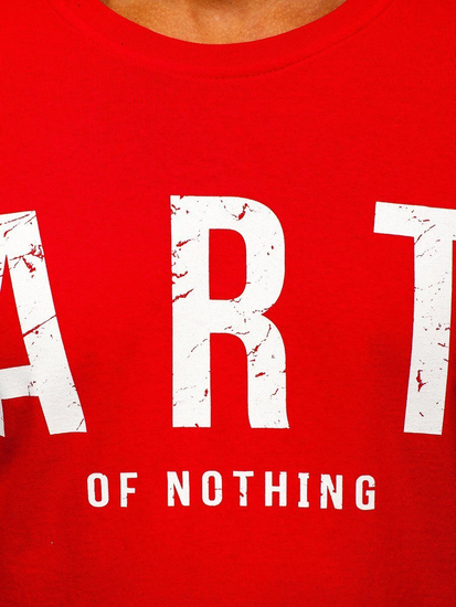 Червена памучна мъжка тениска с принт Bolf 1180