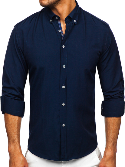 Тъмносиня мъжка риза с дълъг ръкав Bolf 20716