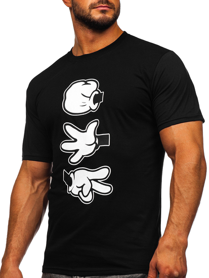 Черна памучна мъжка тениска с щампа Bolf KS1997