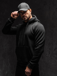 Черен мъжки суитшърт с качулка и джоб кенгуру Bolf 1004