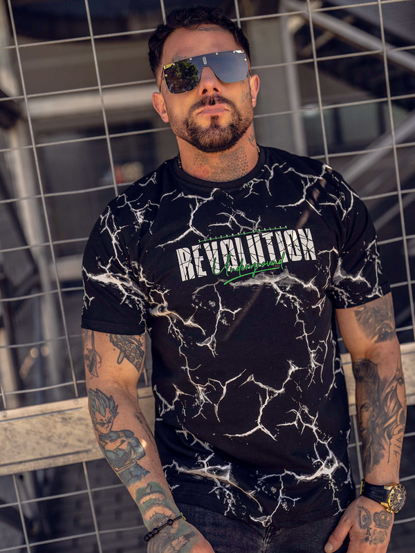 Черна памучна мъжка тениска с принт Bolf 14717A