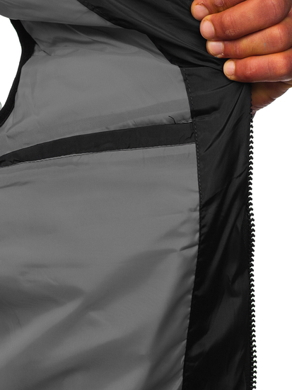 Черен дебел капитониран мъжки елек с качулка Bolf 7126