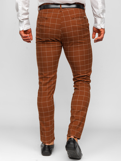 Мъжки чино панталон на кафяво каре Bolf 0047