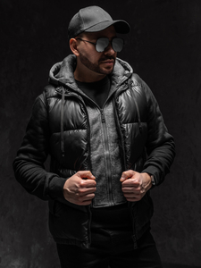 Черен мъжки елек с качулка Bolf 2908A1