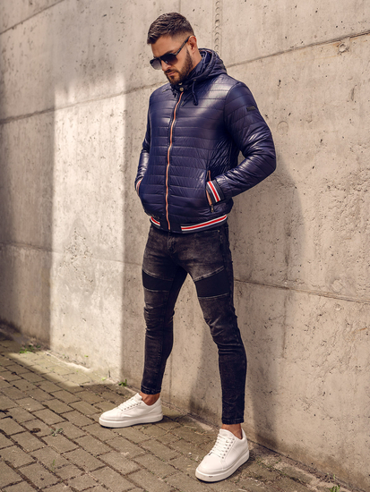 Тъмносиньо капитонирано преходно мъжко яке Bolf 6191A