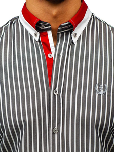 Мъжка елегантна риза на райета с къс ръкав сива Bolf 4501