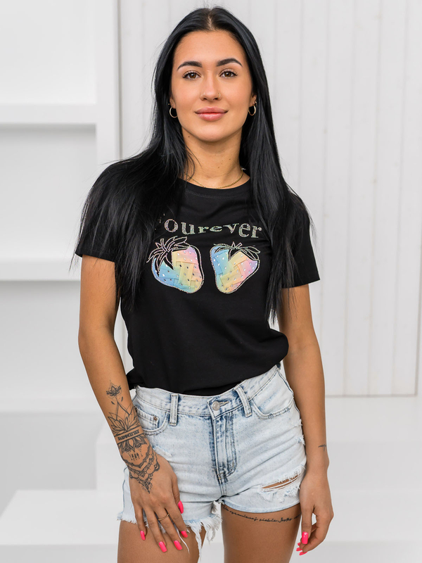 Черна дамска тениска с апликация Bolf 95T2518