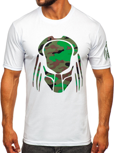 Бяла памучна мъжка тениска с щампа Bolf 192379