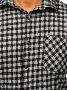 Мъжка сива фланелена карирана риза с дълъг ръкав Bolf 2025-2