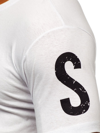 Бяла памучна мъжка тениска с принт Bolf 1180