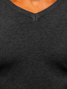 Графитен мъжки пуловер с V-образно деколте Bolf YY03
