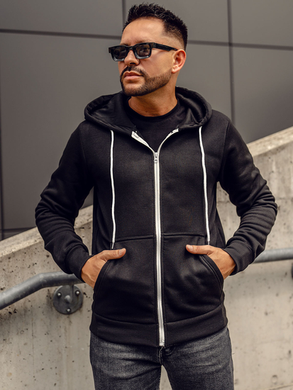 Черен мъжки суитшърт с цип и качулка Bolf HW2787