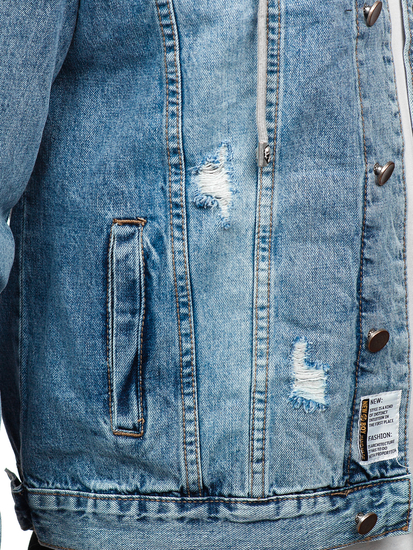 Небесносиньо мъжко дънково яке с качулка Bolf MJ505BC