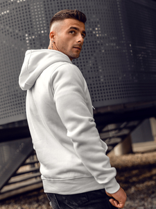 Бял мъжки суитшърт с качулка с джоб тип кенгуру Bolf 2009A