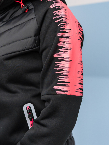 Черно капитонирано дамско преходно яке с качулка Bolf KSW4007