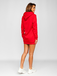 Червен дамски дълъг суитшърт с качулка Bolf YS10003-A