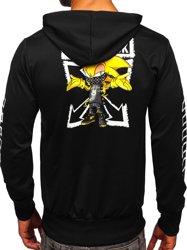Черен мъжки суитшърт с принт и качулка Bolf HM611
