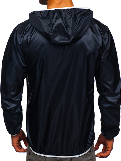 Тъмносиньо преходно мъжко яке ветровка с качулка BOLF 5060