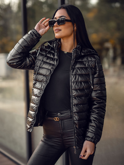 Дамско ватирано преходно яке с качулка черно Bolf 16M9106