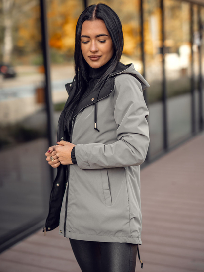 Дамско яке тип парка с качулка и качулка, черно и сиво Bolf 16M9081