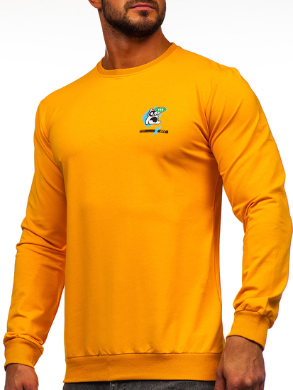 Оранжев мъжки суитшърт без качулка с принт Bolf 8744