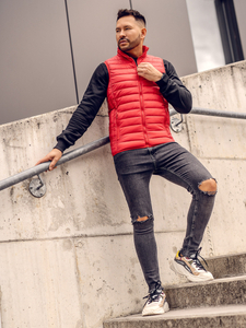 Мъжки капитониран елек без качулка червен Bolf LY32