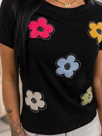 Черна дамска тениска с апликация Bolf 95T2529