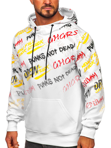 Бял мъжки суитшърт с качулка и принт Bolf 8B997